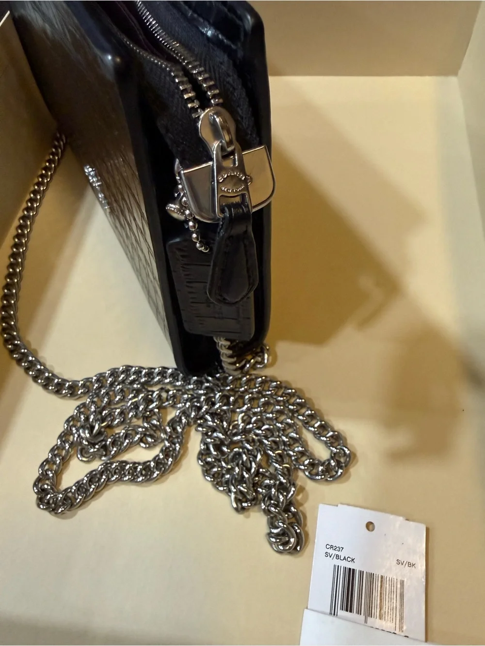 Coach Black Croc-Embossed Leather Chain Crossbody Bag